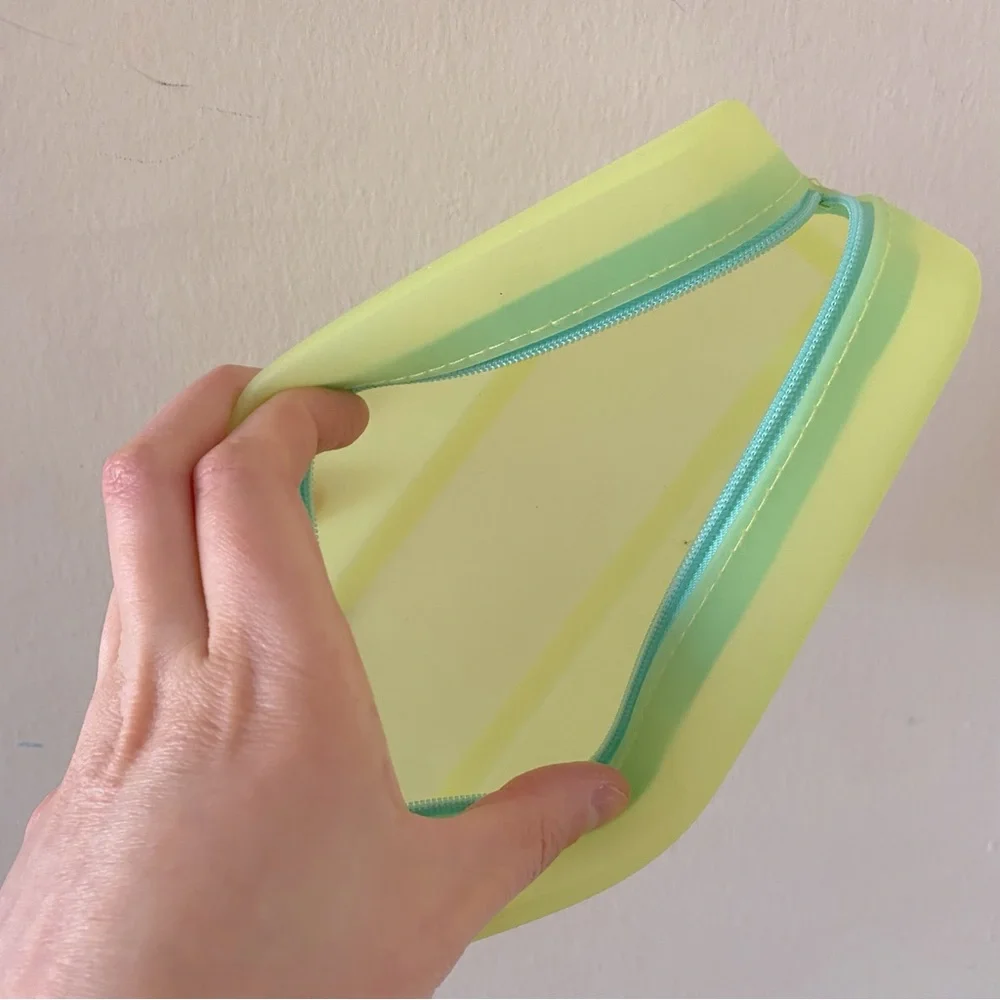 Yellow Silicon Pencil Case with Blue Zipper